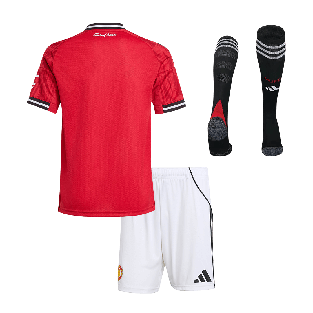 Kit completo Manchester United per bambini, divisa casa 2025/26